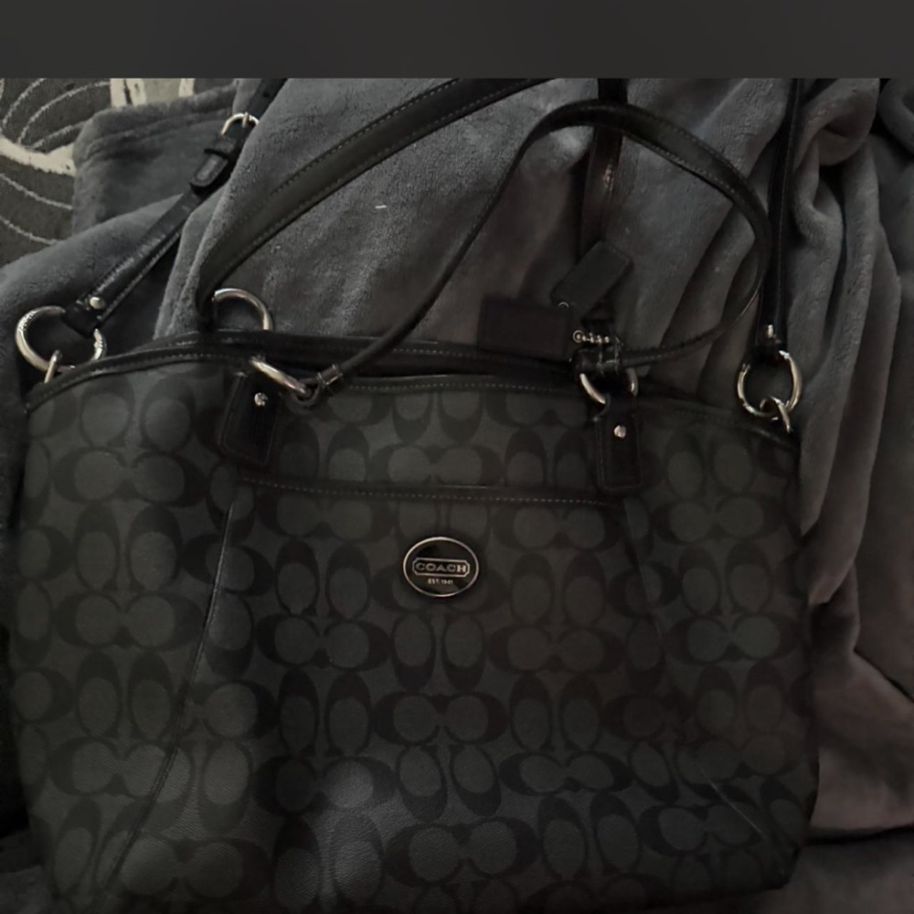 Coach Charcoal Signature Tote with Leather Trim